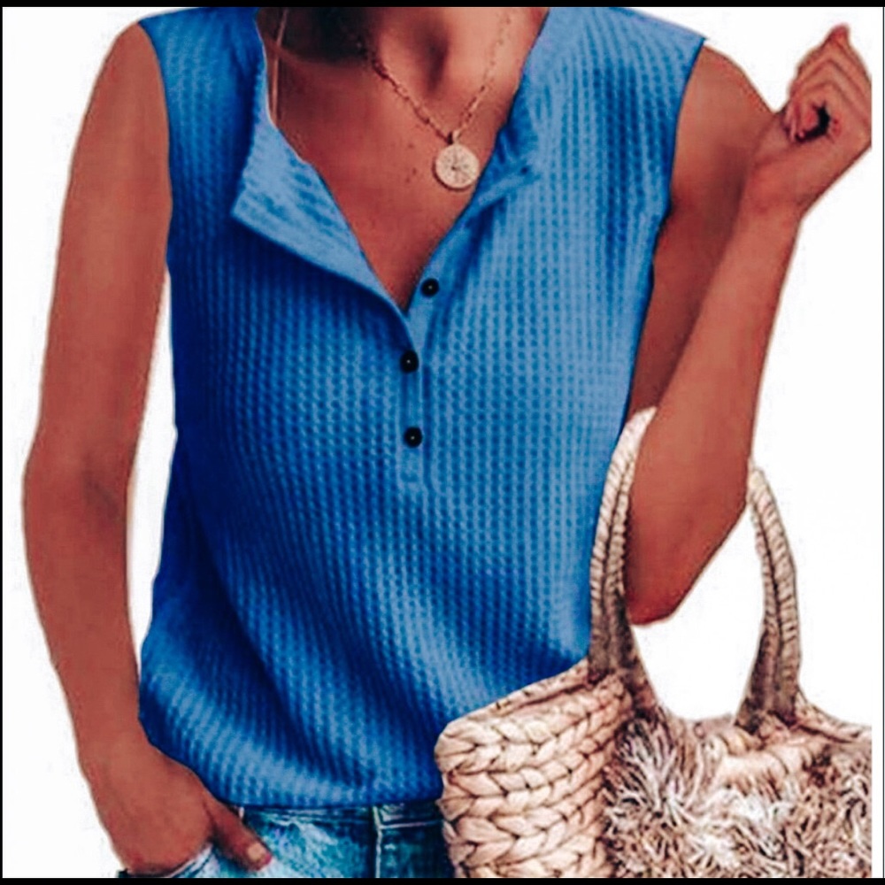 Blue button top